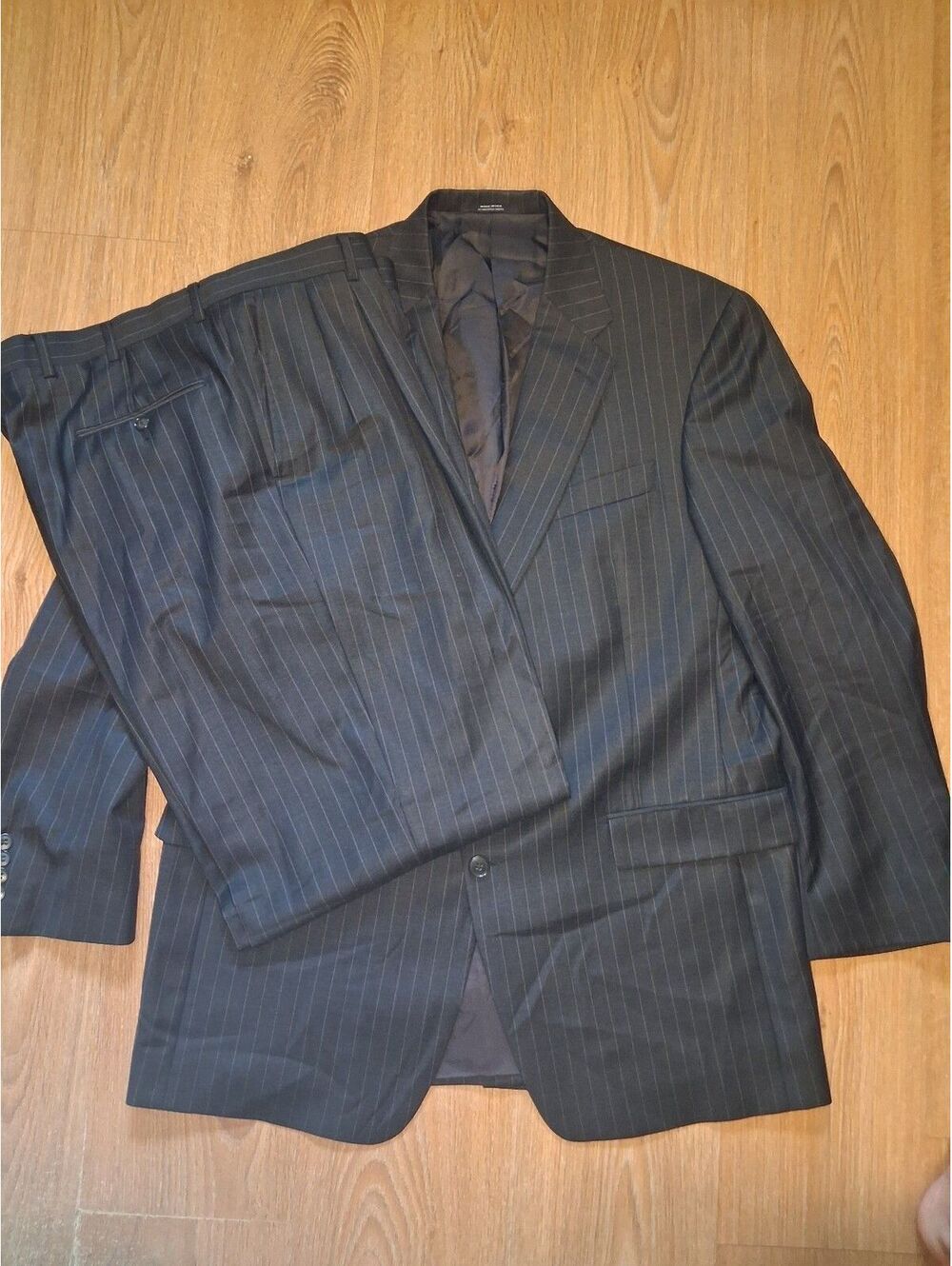 Hart Schaffner Marx 2 Piece Suit 44L 36x32 Gray Striped Wool
